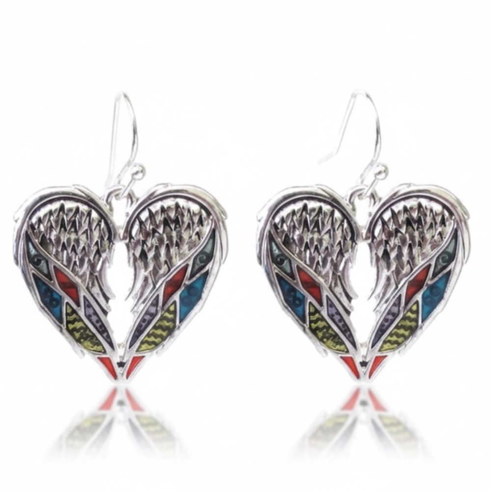Womens Stainless Steel Angel‎ Wing Heart Earrings